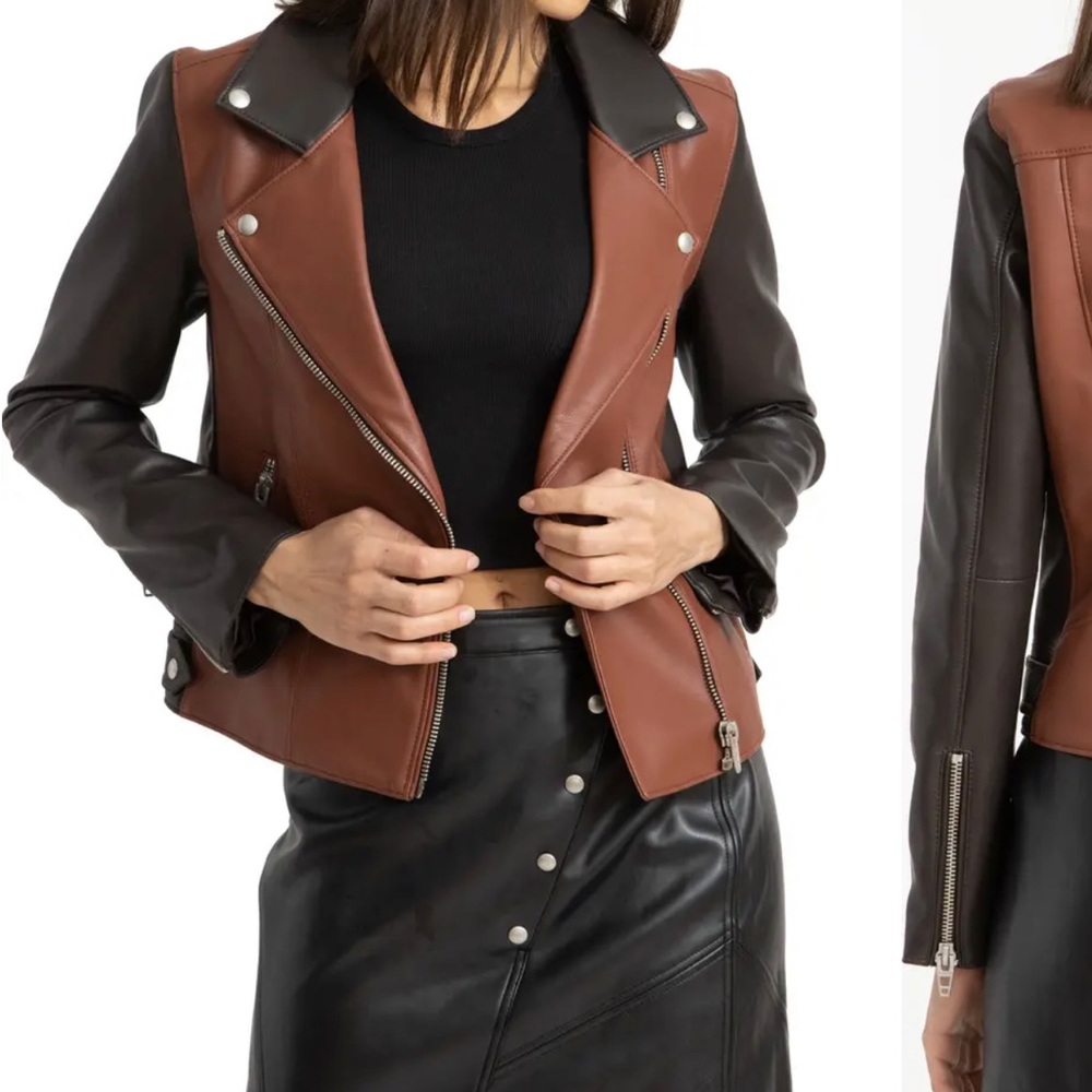 Two-Tone Faux Leather Moto Jacket